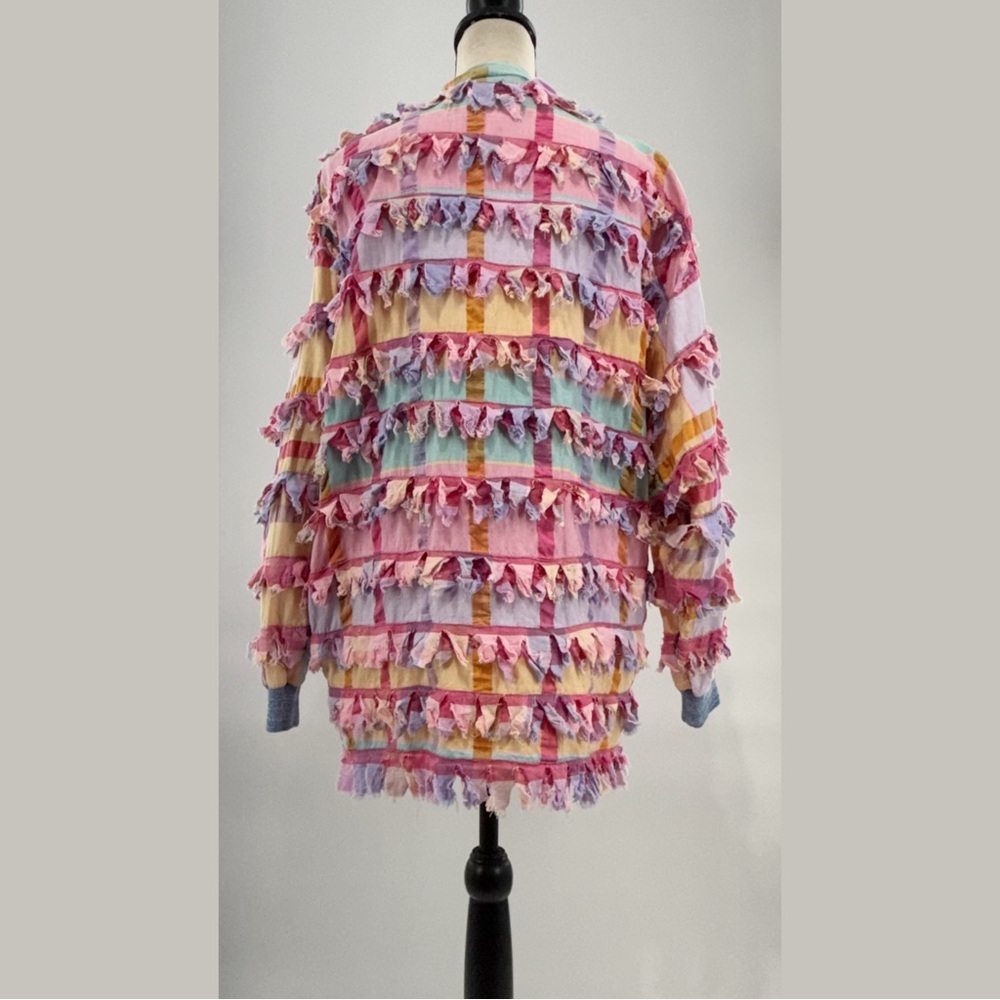 Vintage Paula Sweet Muslin Mink Patchwork Fringe Cardigan Jacket – Size Small - Picture 11 of 12